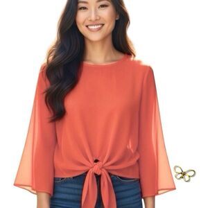 🥳 3/$26 Vince Camuto Coral Blaze Sheer Blouse — XS